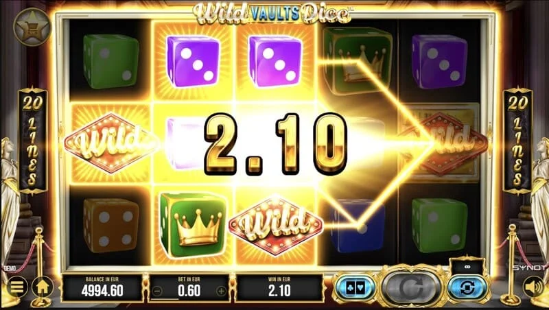 Wild Vaults Dice – hovedskærm med hjul og pengeskab