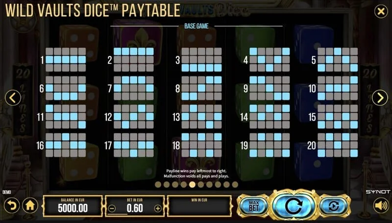 Wild Vaults Dice – Wild Dice med multiplikator på en vindende linje